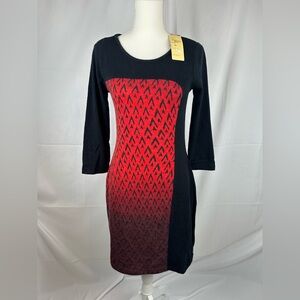 Aryeh Red And Black Long Sleeve Dress Size Small